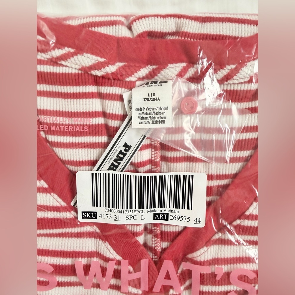 New PINK Victoria’s Secret Candy Cane Stripes Thermal Long Sleeve Onesie Large - Picture 3 of 4